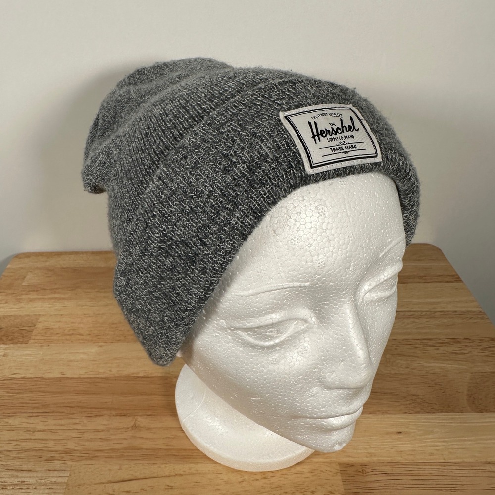 Classic Gray Beanie Herschel Supply Co Knit Logo Patch Hat Mens Winterโ Cap